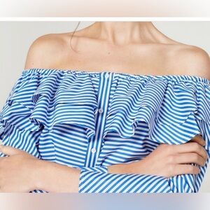 UTERQUE Striped Off The Shoulder Blouse